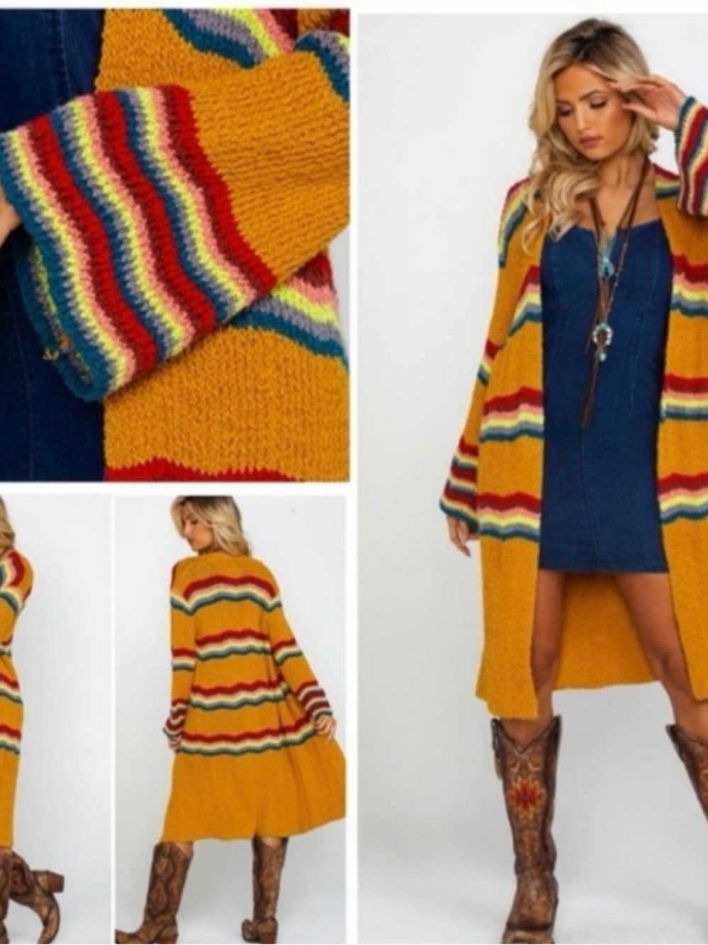 Free People Winding Road Rainbow Crochet Duster Cardigan Small Knit Boho
